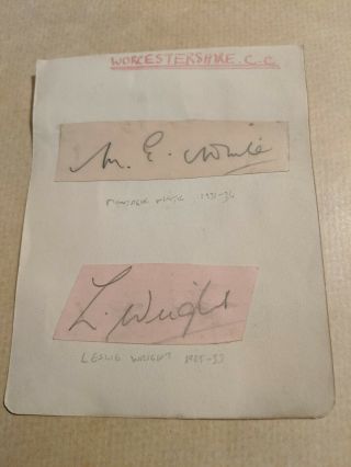 Vintage COUNTY CRICKET AUTOGRAPH signed paper WORCESTERSHIRE x 7 players 2