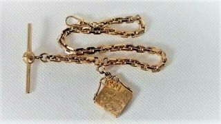 Antique Gold Filled Pocket Watch Chain Unique Links W/fob Picture Locket 11inch