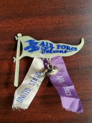 Vintage Air Force Falcons Pin Button W/ Ribbon & Football & Pennant Charms Afa