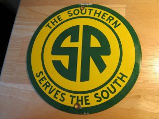 Old Porcelain Railroad Sign - The Southern Railway Serves The South