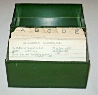 Vintage Ohio Art Metal Index Card File Box With 1941 Major League Baseball Stats