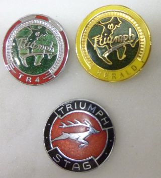 Triumph Tr4 Herald Stag Enamel Pin Badges X 3 Vintage Motorcar Motoring