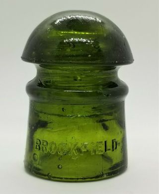 Antique Glass Insulator Yellow Olive Green Cd 101 Brookfield