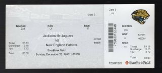 Dec 23,  2012 Jacksonville Jaguars Vs England Patriots Full Ticket Brady 2 Td