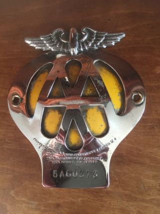 Vintage Aa Grille Badge.  Old Aa Car Badge With Serial No