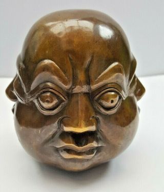 Chinese Antique Bronze Large Four Faced Buddha Signed To Base
