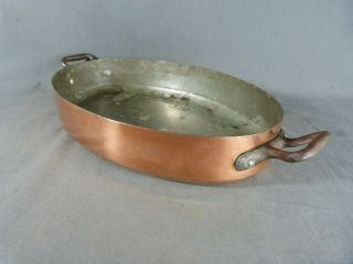 French Antique Vintage Oval Copper Frying Pan Skillet Cooking Gratin Tined