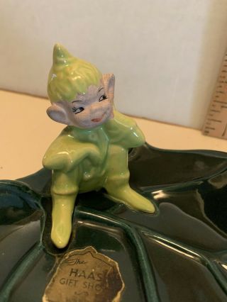 VINTAGE GILNER PIXIE ELF Candy Tray Pin Dish POTTERY Green & Chartreuse Haas 2