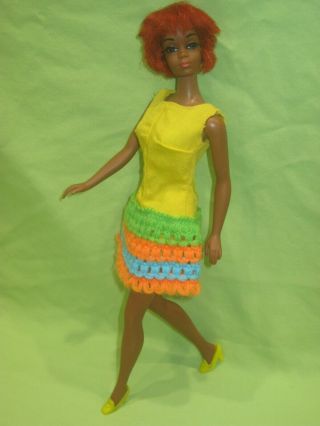 Vintage 1968 Barbie Tnt Oxidized Hair Christie African American Doll & Mod Dress