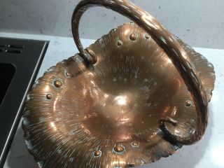 Arts And Crafts Style Copper Fruit Bowl In The Shape Of A Flower Basket C 1950 3