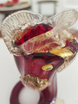 Antique Vintage Salviati Venetian Murano Cranberry Red Glass Fish Vase Label