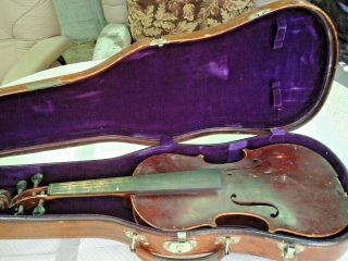 Antique Violin Germany Two Piece Viola String Wood Instrument Hard Carry Case Us