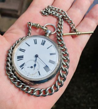 A Gents Antique Continental Silver Pocket Watch & Chain,  Circa 1900s.