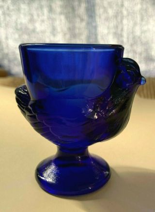 Vintage Cobalt Blue Luminarc Glass Footed Chicken Hen Egg Cup - France