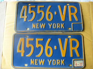 Pair 4556 - Vr Reg 1972 York License Plates Tag 1966 1973 Muscle Car Era 6 - 72