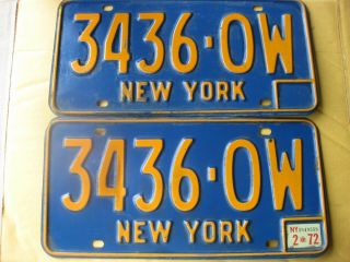 Pair 3436 - Ow Reg 1972 York License Plates Tag 1966 1973 Muscle Car Era 2 - 72