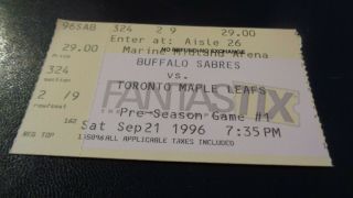 9/21/96 Toronto Maple Leafs @ Buffalo Sabres Ticket Stub - 1st Game Arena
