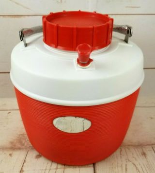 Vintage Poloron Insulated Plastic Gallon Picnic Jug W/metal Handle Red White