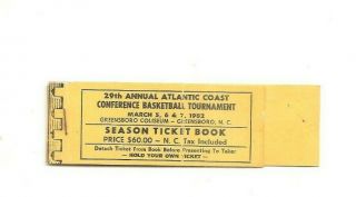 Empty 1982 Acc Basketball Tournament Season Ticket Booklet,  Jordan Year