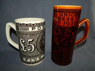 2 X Vintage Hornsea Pottery Large Postage Stamp Mugs John Clappison 1960s - 70s