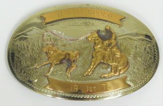 Vintage Comstock German Silver Calf Roping Rodeo Belt Buckle - 3rd Place 1976