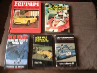 5x Vintage Hardback Books Motor Racing,  Ferrari,  F1