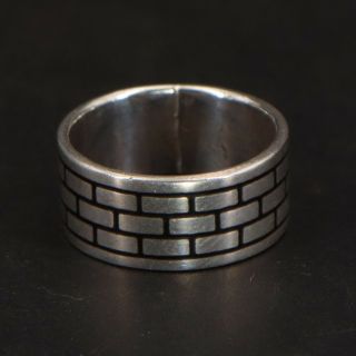 Vtg Sterling Silver - Mexico Taxco Brick Detail Solid Band Ring Size 7 - 5.  5g