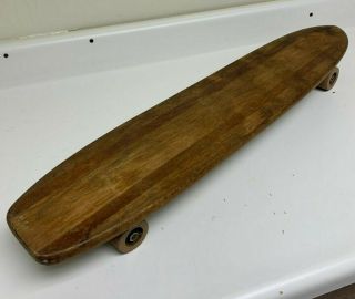 Vintage Wood 29 " Skateboard W Surfer Clay Wheel