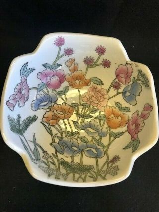 Vintage Chinese Handpainted Ceramic Bowl,  Cut Edge,  Flowers,  Small,  Candy Dish