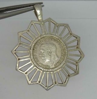 Vintage English Sterling Silver 3 Pence 1931 Coin Pendant - 5.  3g