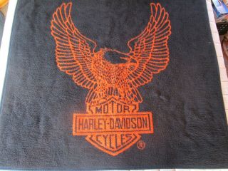 Harley - Davidson Cycles Fleece Blanket Throw 46 " X 53 " Black & Orange Reverse Guc