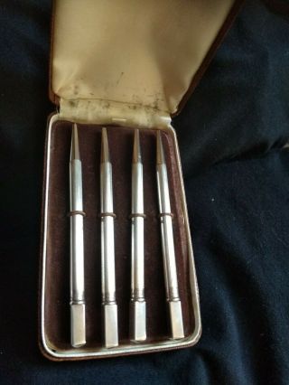 Boxed Set Of 4 Vintage Sterling Silver Pencils,  For Bridge Or Card Scoring