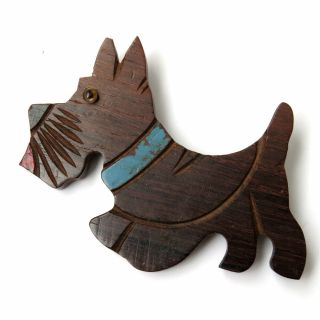 Vintage Large 3 " Carved Wood Scottie Dog Pin Brooch