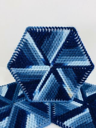 Vintage Handmade Crochet Coasters or Trivets Set - Hexagonal Blue & White 010 3