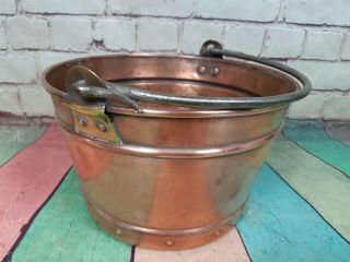 Antique Vintage French Solid Copper Riveted Bucket Champagne Cooler Ice Bucket