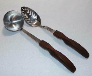 Vintage Cutco Utensils No 15 Ladle No 13 Slotted Spoon Ergonomic Wood Handles