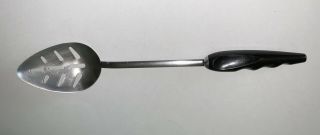 Vintage 13 - 1/4 " Adel Stainless Steel Slotted Serving Spoon - Black Grip Handle