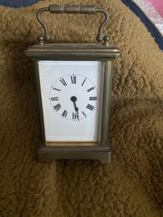 France - Vintage French Brass Framed Carriage Clock Enameled Face Not