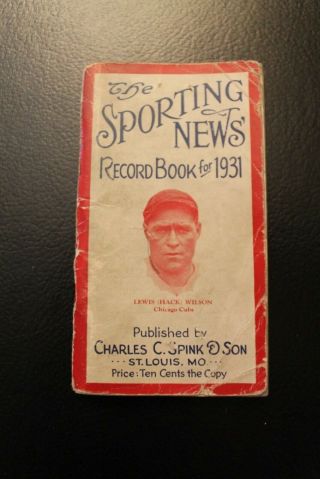 The Sporting News Record Book For 1931 Featuring Hack Wilson Cubs Fr To Gd