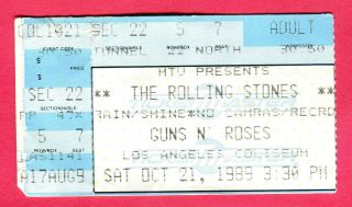 10/21/89 Rolling Stones/guns N Roses Concert Ticket Stub