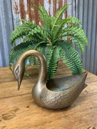 Antique Vintage Hollywood Regency Gold Brass Swan Planter Plant Pot Large 35cm