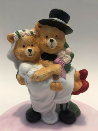 Bride And Groom Bear Ceramic Bisque Groom Carrying Bride Cake Topper Figurine