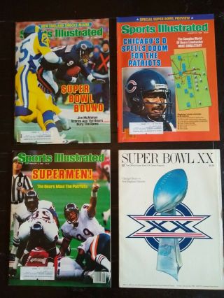 Vintage 1985 - 1986 Chicago Bears Bowl Xx Program W /3 Sports Illustrated