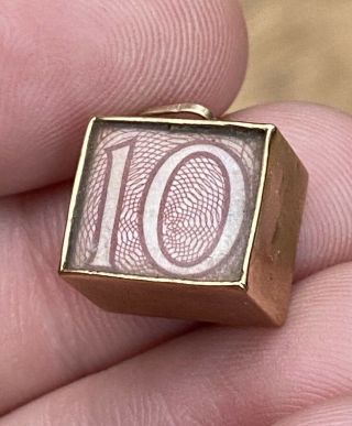 Unusual,  Solid 9k Gold Antique 10 Shilling Note Box Charm 2.  7g Not Scrap