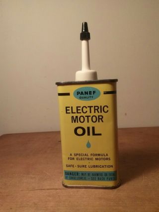 Vintage Panef Electric Motor Oil Can 1970s 4 Oz Yellow Metal Euc