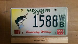 License Plate,  Mississippi,  Conserving Wildlife,  1588 Wb (wildlife Bass)