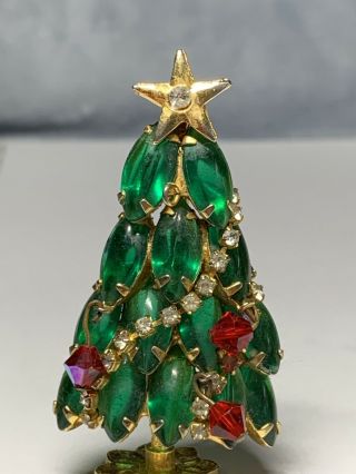 Unbranded Vintage Gold Tone Crystal Christmas Tree Pin Brooch B259
