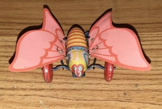 Vintage Tin Wind Up Butterfly Toy With Celluloid Wings - - Made In Japan