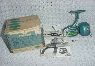 Vintage Penn Model 720 Spinning Reel W/fish Logo And Box