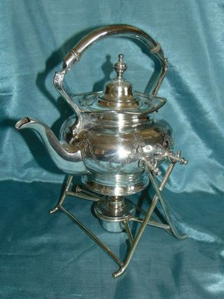Antique Victorian Silver Plate Spirit Kettle Stand Burner - James Deakin